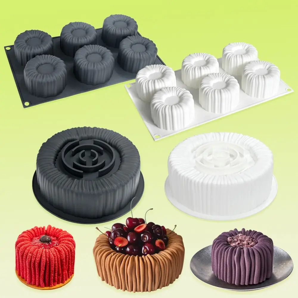High-quality 1/6 Cells Baking Cake Molds Cylindrical Coil Texture Heat-Resistant Chocolate Mold DIY Reusable Pudding Mould