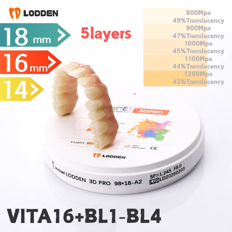 

A1-BL1 Lodden Dental 3D Pro Многослойные блоки циркония Дисковая инкрустация Коронка Материал 98 мм для CAD/CAM Roland Фрезерный станок