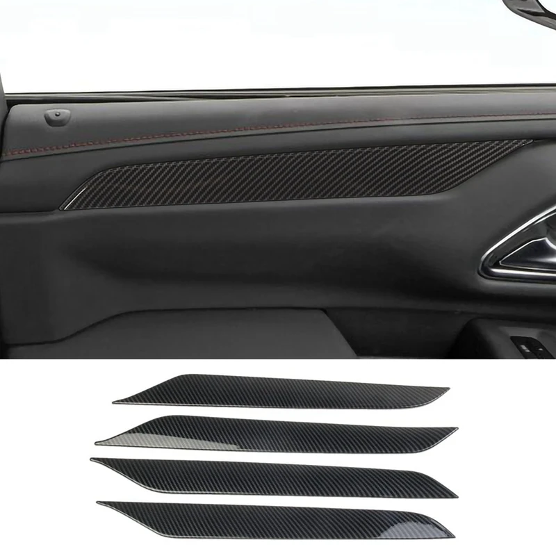 4 Piece Car Door Panel Trim Cover Accessories Carbon Fiber Pattern ABS For Chevy Tahoe 2021-2023 Suburban 2020-2023