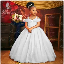 Elegant Flower Girl Dress Adorable Burgundy Pearl Spaghetti Straps Wedding Tulle Toddler Beauty Pageant Child Birthday Dresses