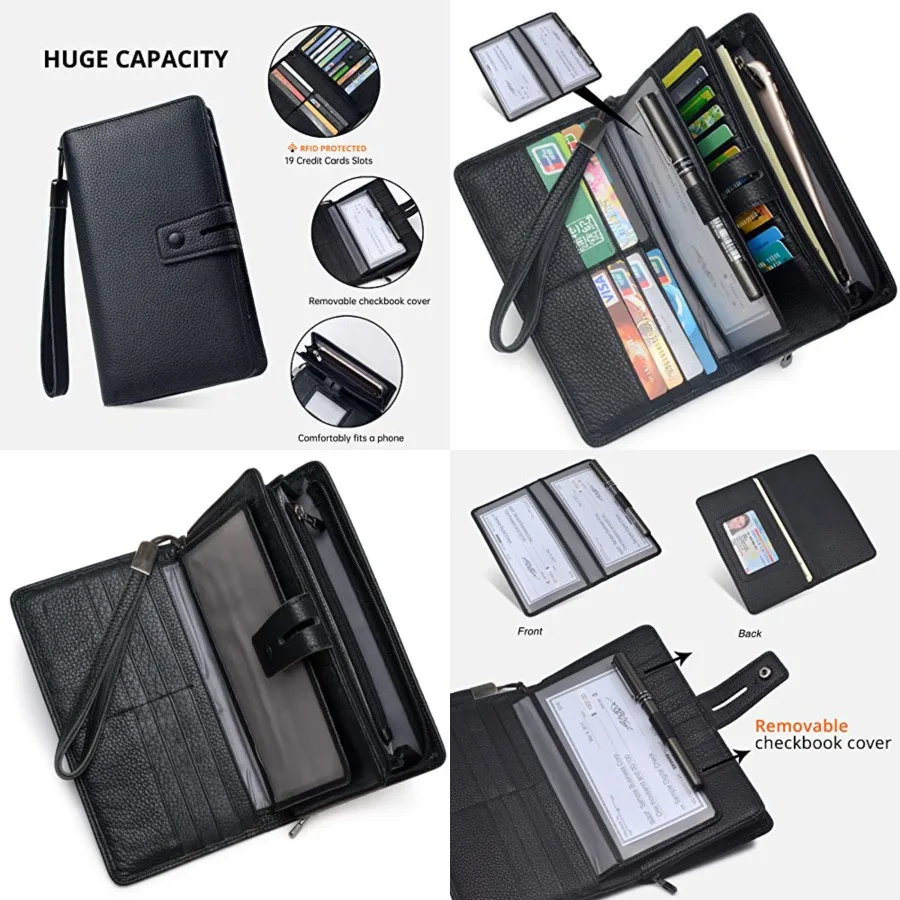 

Women's Big Fat Rfid Leather Wristlet Wallet Organizer Large Phone Checkbook Holder with Zipper Pocket