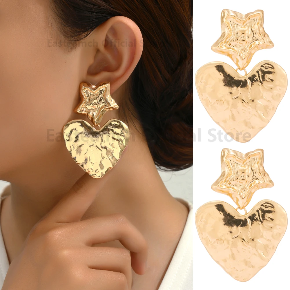 

Original Brand Design Love Gold Metal Punk Pendant Earrings Women's Charm Luxury Quality Trendy Festival Party Jewelry