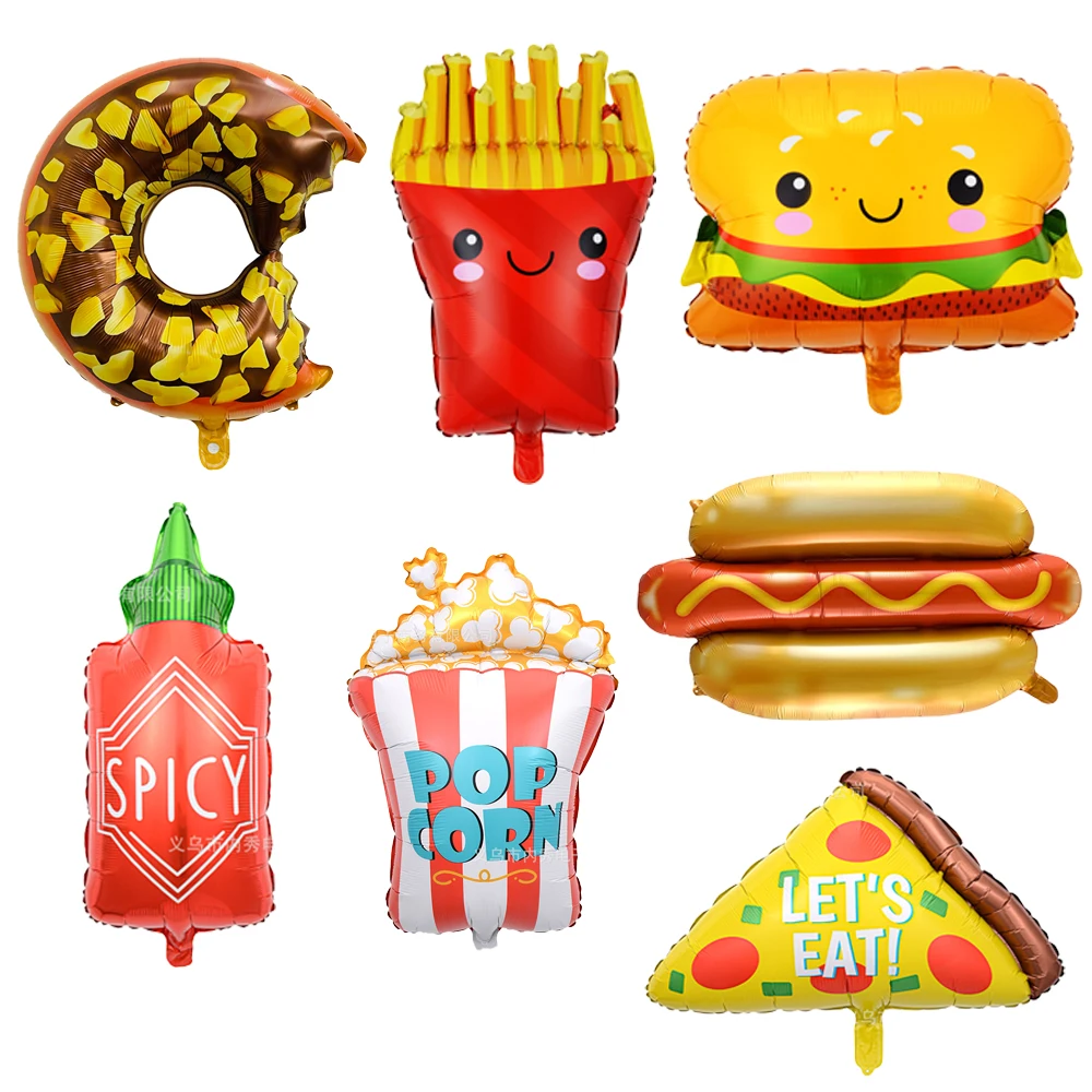 10/30PCS Fries Burger Popcorn Doughnut Sandwich Aluminum Balloon Food Shaped Balloon Children's Birthday Decoration Kids Toy