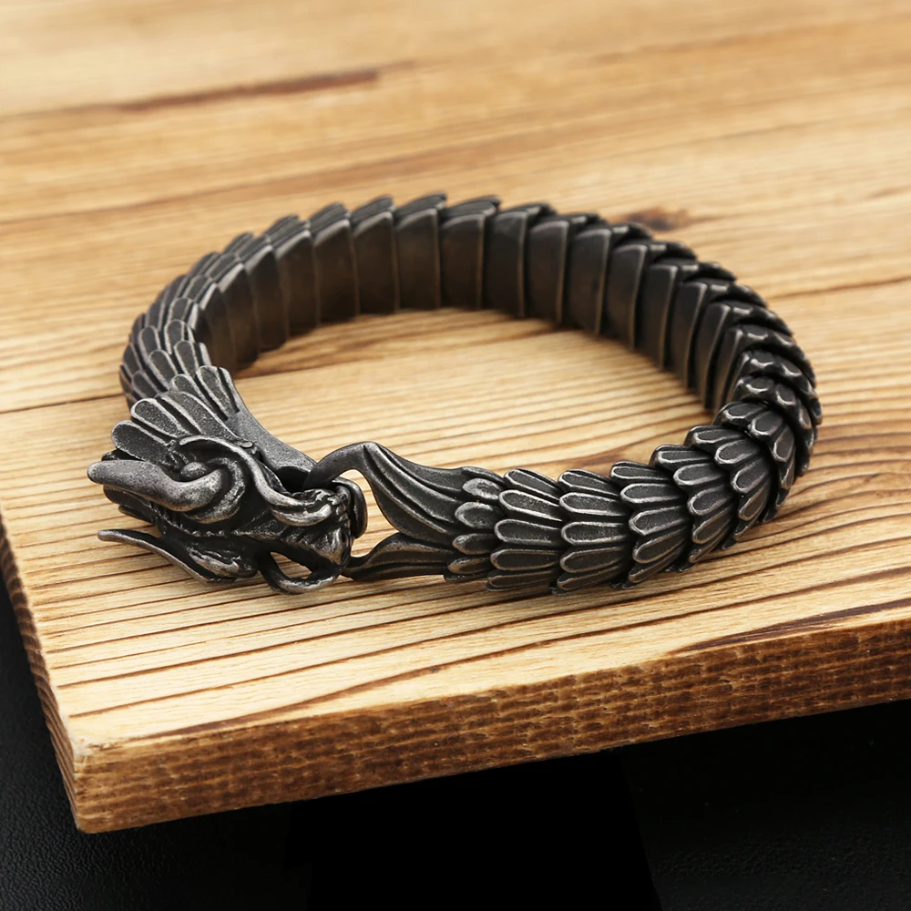 Vintage Stainless Steel Dragon Link Chain Bracelets For Men Punk Charm Biker Vikings Animal Wristband Jewelry Gifts Dropshipping