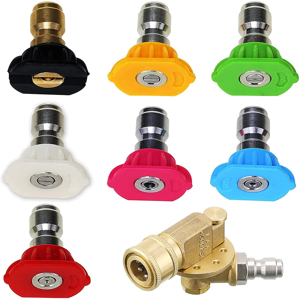 

8pcs 1/4 Inch Quick Connect High Pressure Washer Gun Spray Nozzle Tips 4500 PSI Lance Car Cleaning Accessories Pivoting Coupler