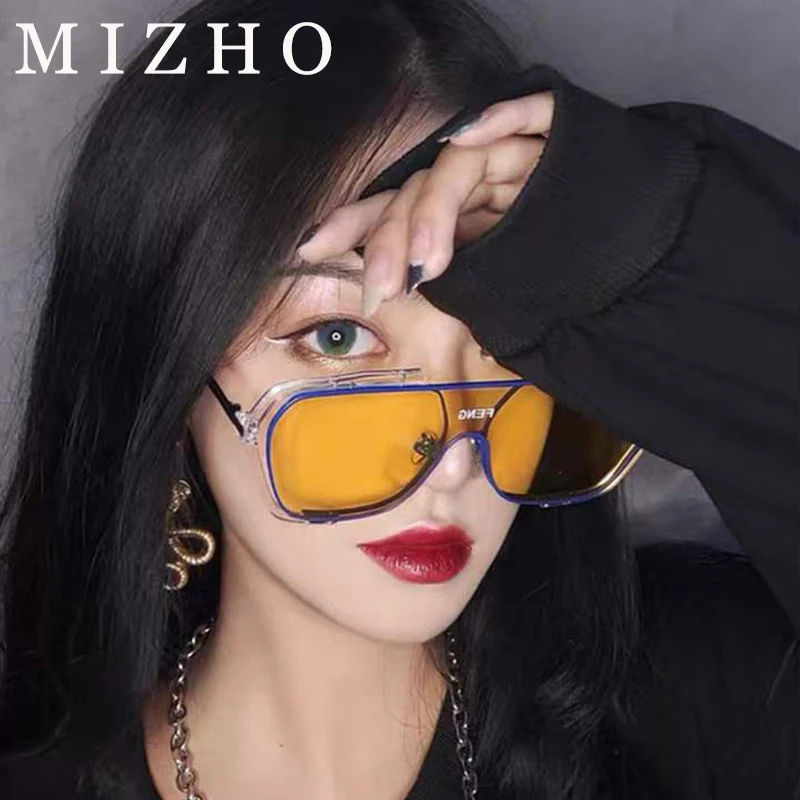 

MIZHO Fashion Yellow Protable Big Square Metal Men Sunglasses Women Vintage Quality Gradient Sun glasses Half frame Ladies Brand