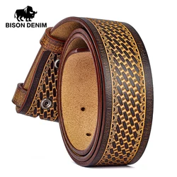 2024 Western Belts Without Buckle for Men without Buckle Two Layer Embossed Cowhide No Buckle Pin Buckle Strap Male Cowboy Belt