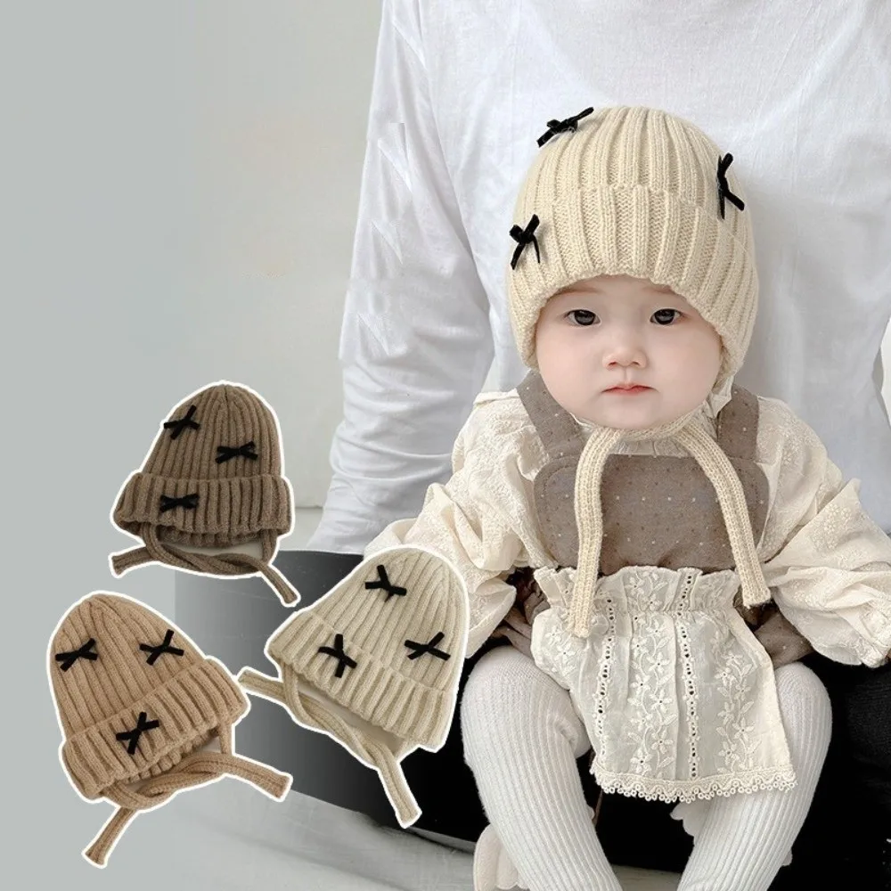 

New Knitted Pullover Cap Warm Coldproof Ear Protection Hat Bow Windproof Beanie Hat Autumn and Winter