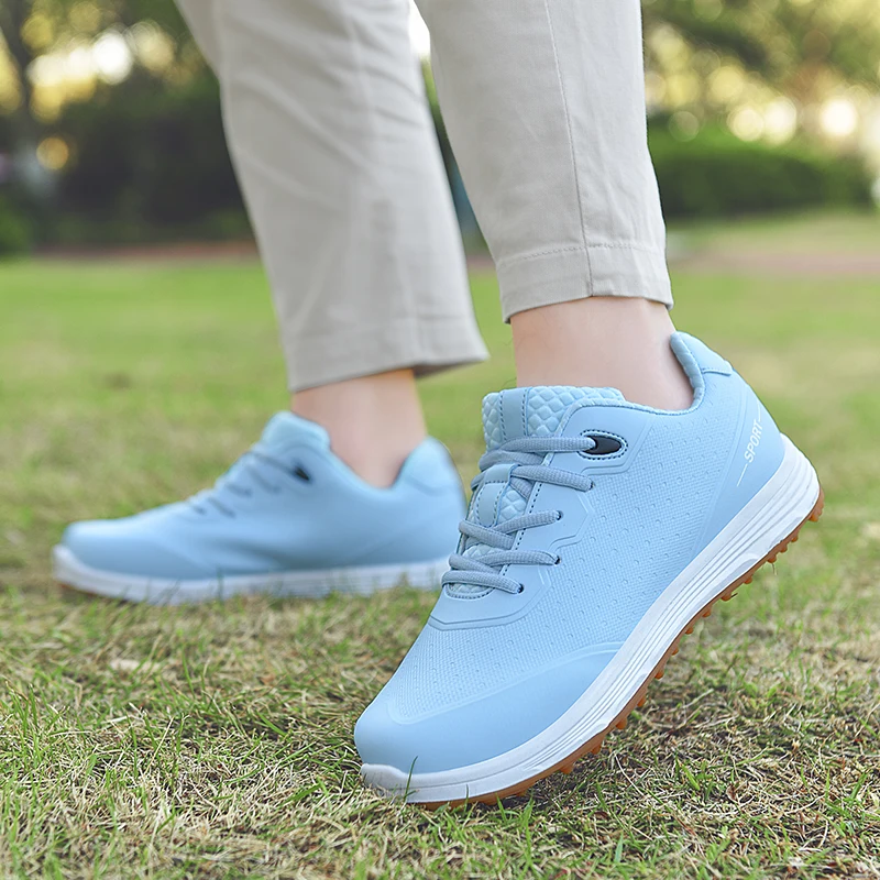 Zapatos de Golf de cuero para hombre y mujer, zapatillas deportivas impermeables con cordones, de goma, antideslizantes, informales, a la moda, color azul