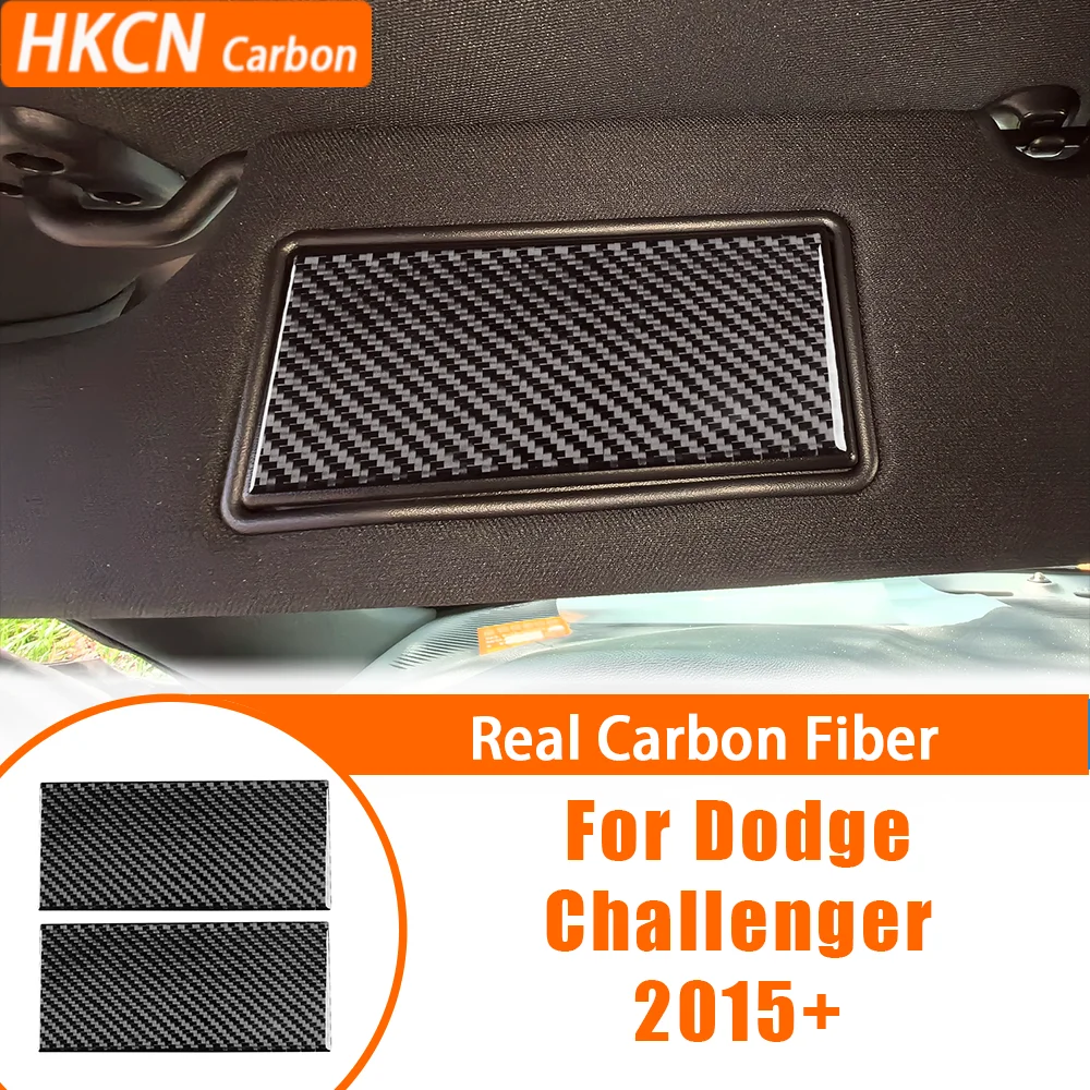 Carbon Fiber Roof Makeup Mirror Decorative Panel Car Accessories Interior Cover Trim Modified Sticker For Dodge Challenger 2015+