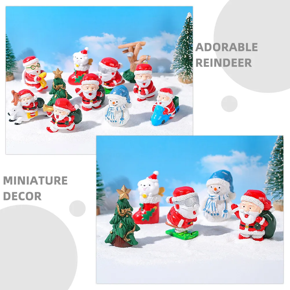 11Pcs Adorable Christmas Miniature Decor Set Reindeer Santa Snowman Crystal Ball Resin Figures for Fairy Garden Xmas Micro