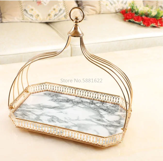 Luxury Home Decorations Ornaments Metal Mirror Storage Tray Crystal Glass Jewelry Serving Trays Food Tray for Kitchen Supplies