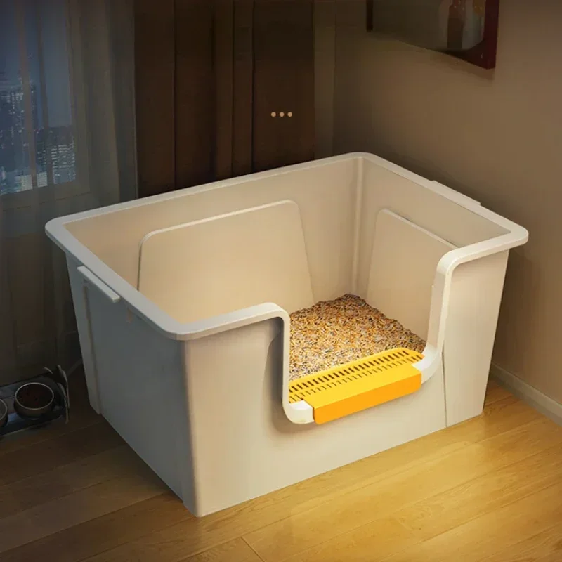 Semi-Closed Cat Litter Box Large Space Cat Toilet Portable Splash-Proof Cat Tray Strong Durable Cleaning Product