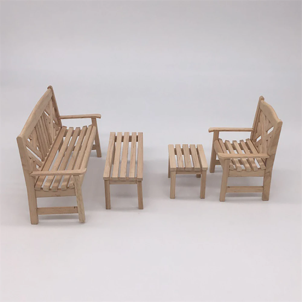 4Pcs 1/12 Dollhouse Miniature Wooden Beach Chair Table Set Mini Furniture Toy for Doll House Accessories Decoration ob11 bjd