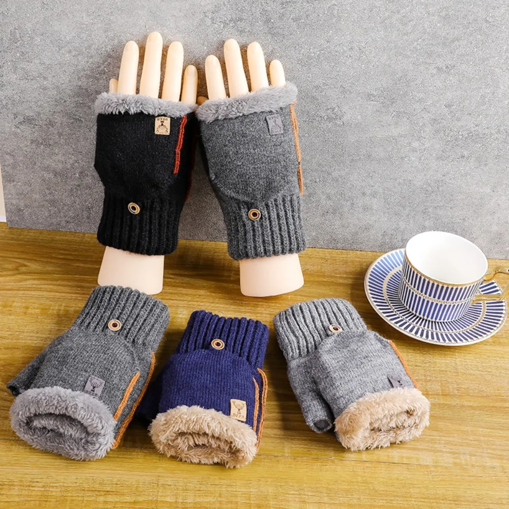 Acrylic Fibres Unisex Anti-cold Mittens Soft Touch Screen Dual-use Gloves Thickened Windproof Knitted Yarn Flip Mittens