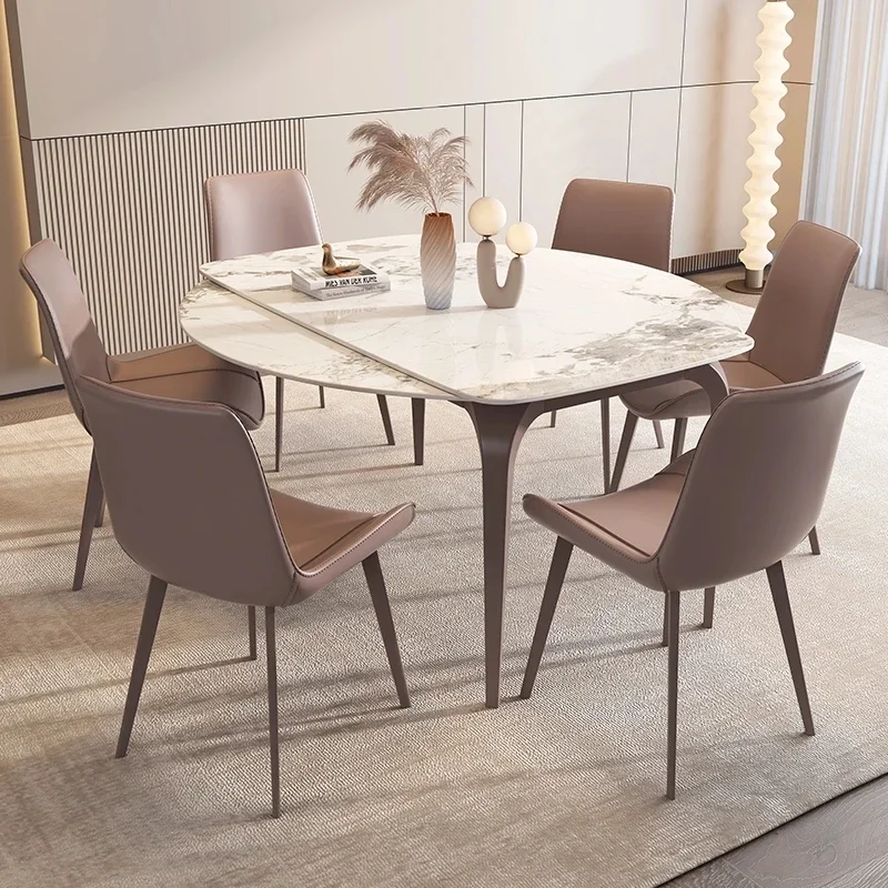 

Round Waterproof Dining Table Extendable Luxury Nordic Minimalist Dining Table Folding Living Mesa Comedor Living Room Furniture