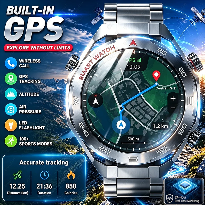New Watch6 UItra GPS Outdoor Smart Watch Men LED Flashlight Heart Rate Bluetooth Call IP68 Waterproof Altimeter Sport Smartwatch