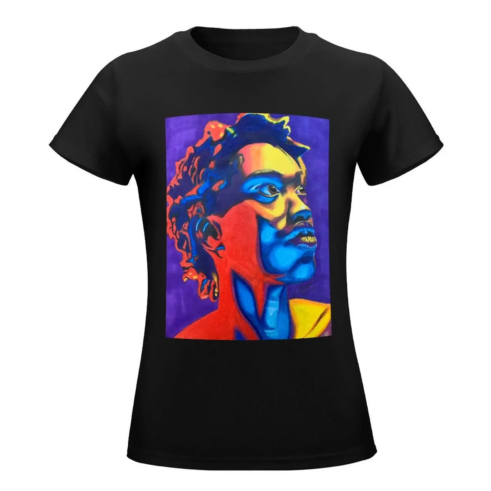 Neon Portrait T-Shirt summer tops graphics Aesthetic clothing cute clothes workout shirts for Women