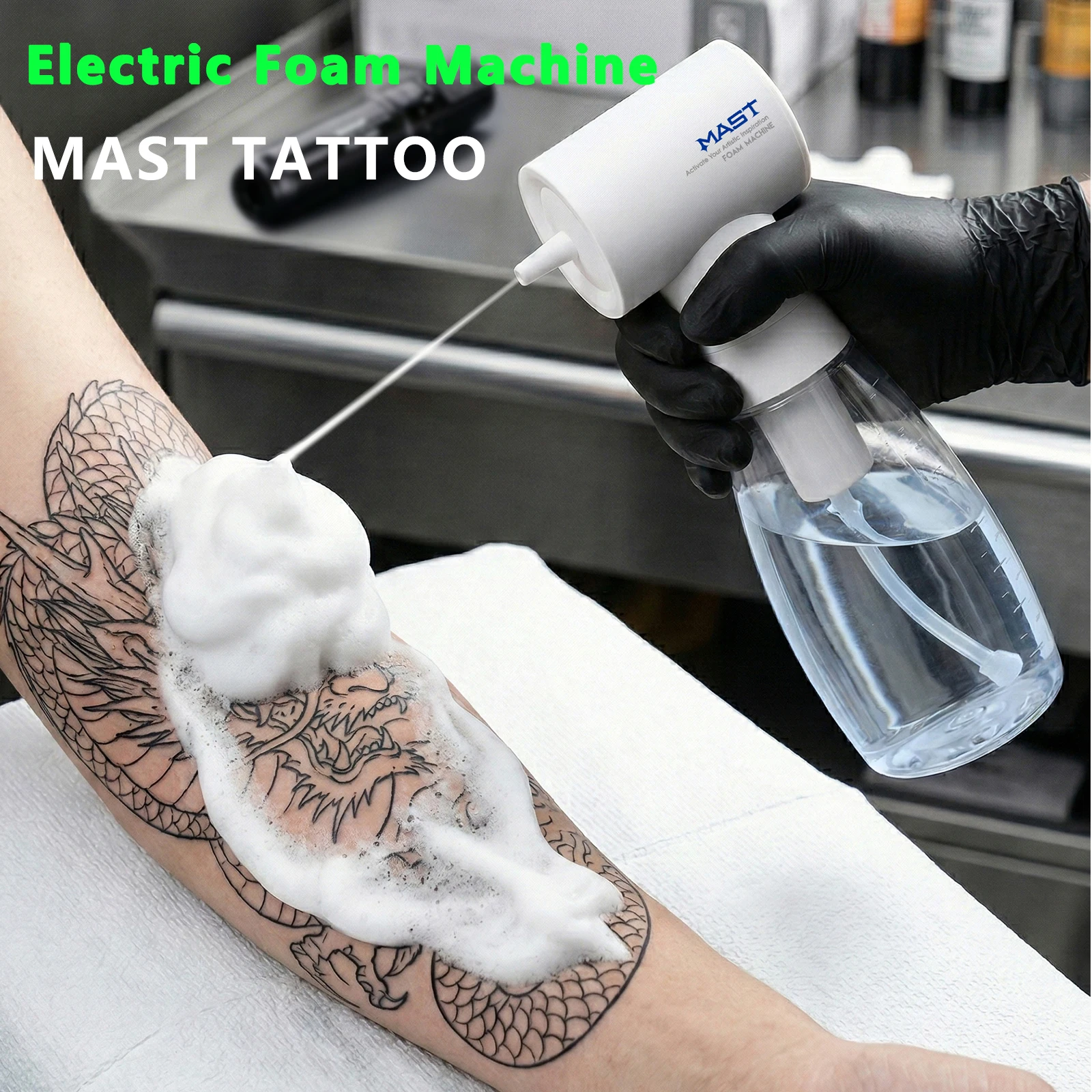 MAST Electric Foam Machine 650ml Large Capacity 1200mAh Rechargeable, One-Touch Foam Gun for Pre-Tattoo Cleaning Tattoo Supply