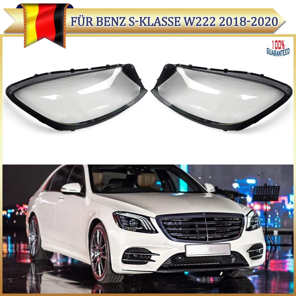 Magickit für Mercedes-Benz S-Klasse W222 2018–2020, 1 Paar vordere Lampenschirme, Scheinwerfer-Linsenabdeckung, klare Schattenlichter, transparente Schale