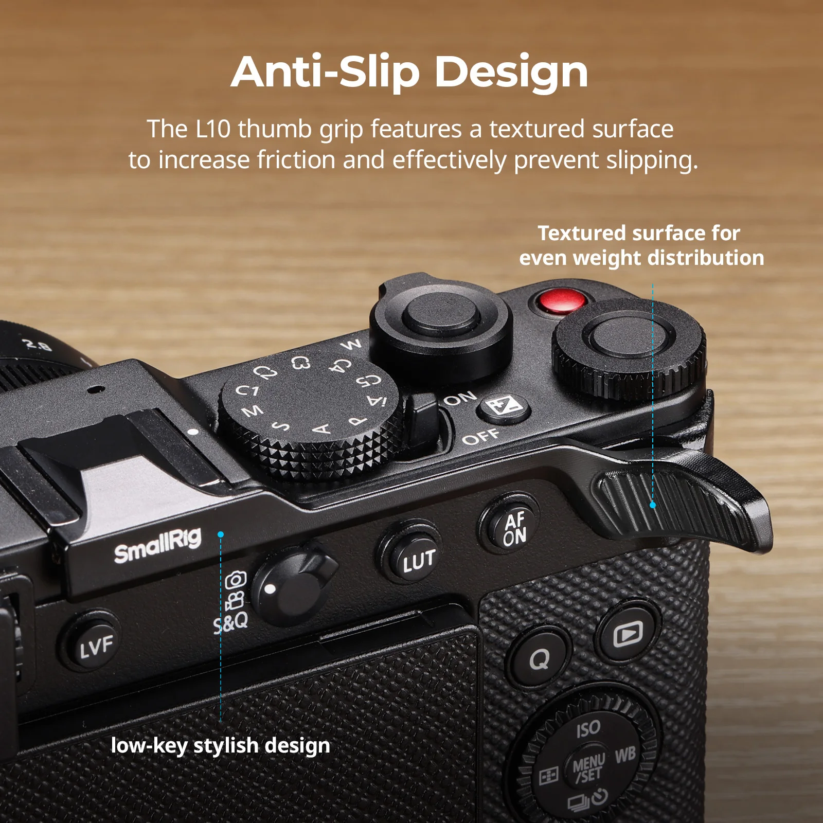 Uchwyt na palec SmallRig do Panasonic LUMIX L10, srebrno-czarny, z silikonowymi nakładkami, chroni korpus aparatu, poprawia stabilność. — zdjęcie produktu 5
