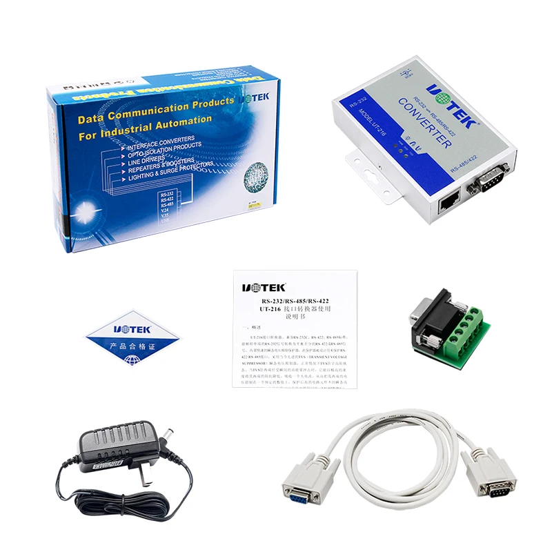 UOTEK Converter RS232 to RS485 RS422 Conversion Adapter DB9 Com Connector 600W Lightning Surge Protection UT-216