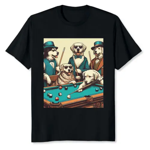  Game Night Time Dogs On Billiards Pool Table Shooting 8 Ball T-Shirt