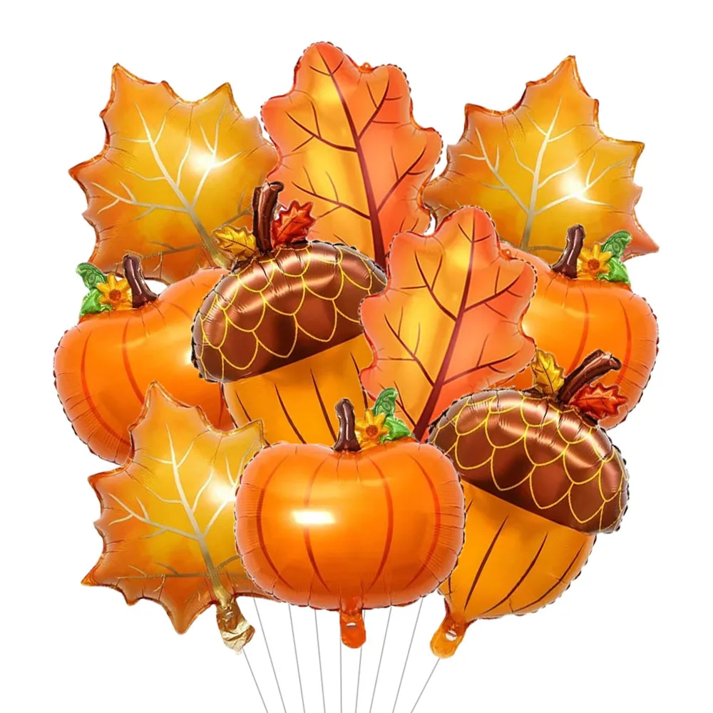 

10 Pcs Pumpkin Balloons Foil Autumn Decor Thanksgiving Orange Aluminum Wedding Party