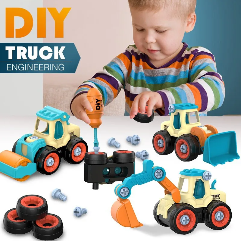 4PCS Children Assembly Engineer Car Assembly DIY Engineering Car Toy Set Baby Early Education Puzzle Toy Exercise Hands Ability