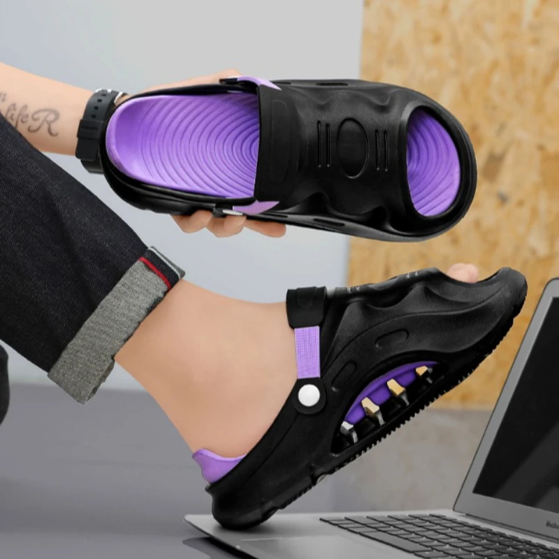 

Летние амортизирующие мужские пляжные сандалии большого размера на толстой подошве с цветными блоками, противоскользящие, на мягкой подошве