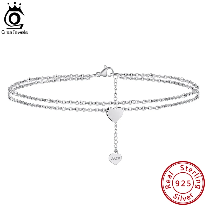 

ORSA JEWELS 925 Sterling Silver Sweet Heart Foot Chain Charm Anklets Coin Cable Layered Chain Anklets Summer Foot Bracelet SA17