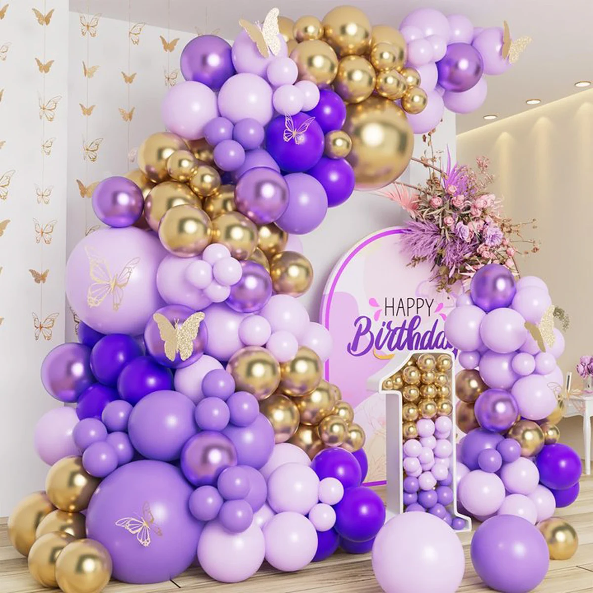 110Pcs Purple Ballon Garland Arch Kit Metallic Gold Purple Latex Balloon Wedding Birthday Party Baby Shower Bridal Decoration