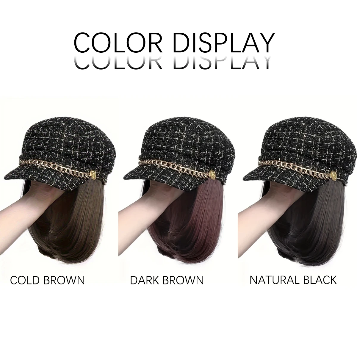 DUTRIEUX  Short Hair Synthetic Black Hat Wig Woman Small Fragrance Style Heat-resistant Wig Hat Hair Extension