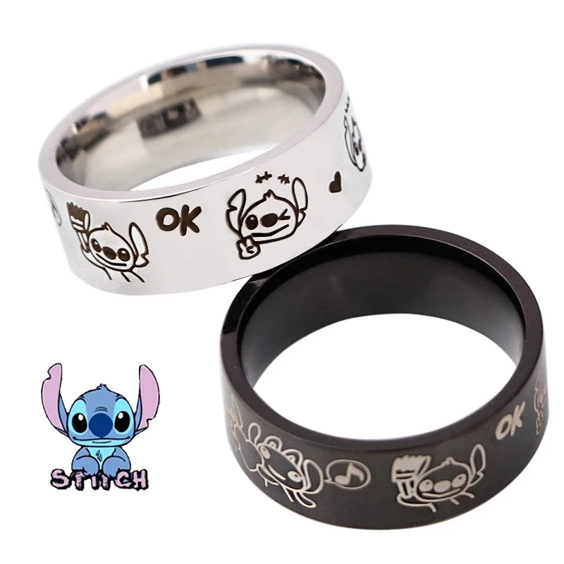 Disney Lilo & Stitch Stainless Steel Couple Ring Cartoon Jewelry Avatar Laser Carving Size 7-12