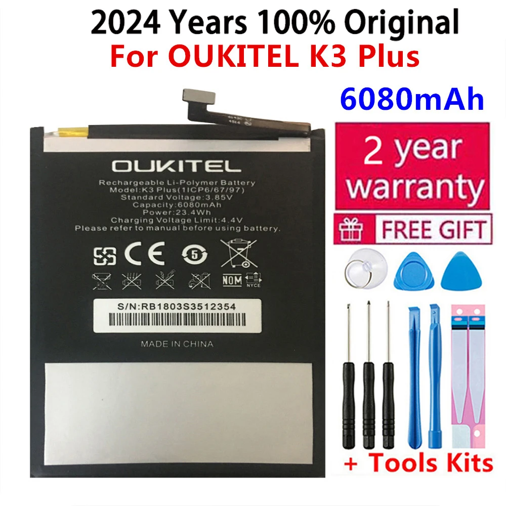 

2024 Years Mobile phone battery real OUKITEL K3 PLUS battery 6080mAh Long standby time High capacit OUKITEL Mobile Accessories