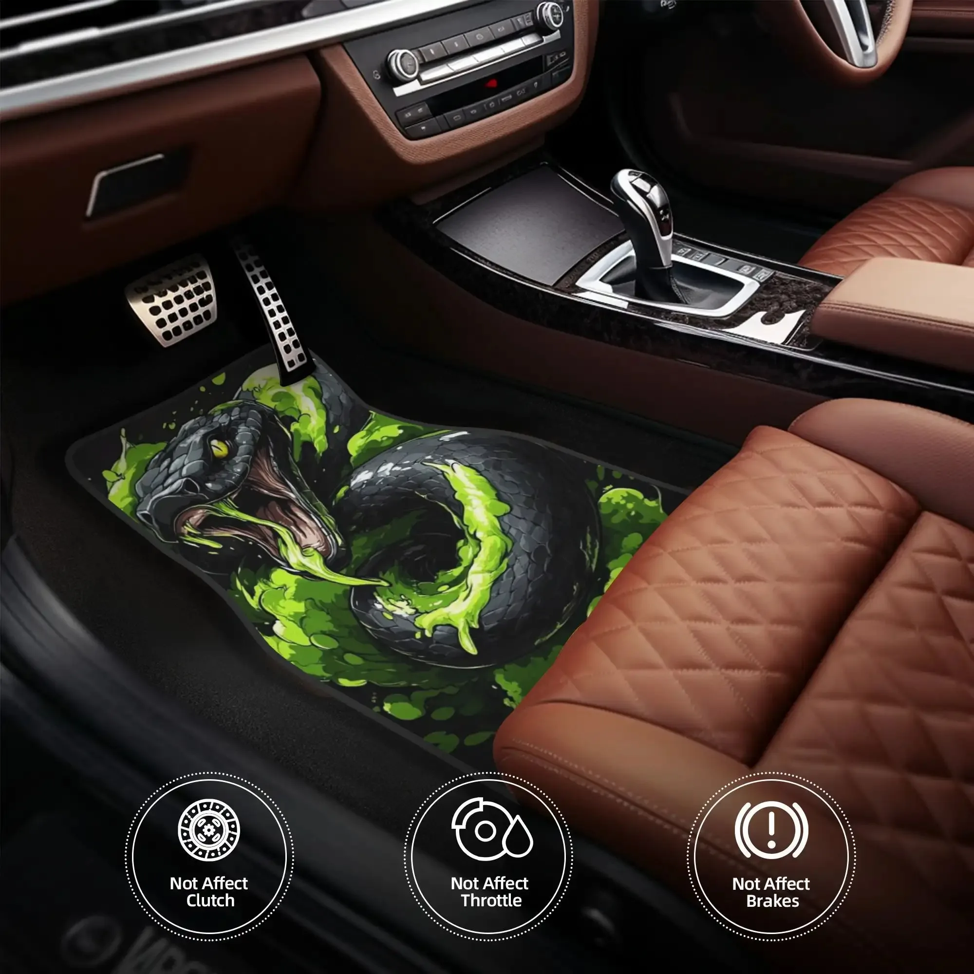 4pcs Black Snake & Green Slime Car Mats | Fits For TESLA, Polyester Fiber, Universal Fit, Interior Upgrade