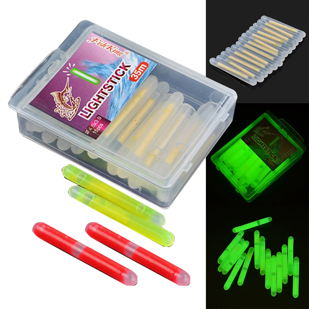 

15pcs Luminous Rods Luminous Float Night Fishing Fluorescent Rod PP 4.5x39mm Green Red Put It On Float Pole Fishing Tools