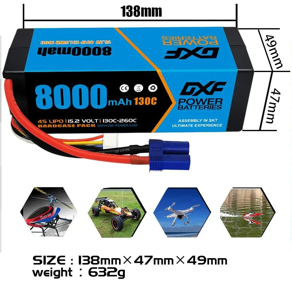 DXF 4S 리포 배터리 14.8V 15.2V 6500mAh 8000mAh 9200mAh 그래핀 5mm 플러그 1/8 버기 RC 자동차 보트 비행기용