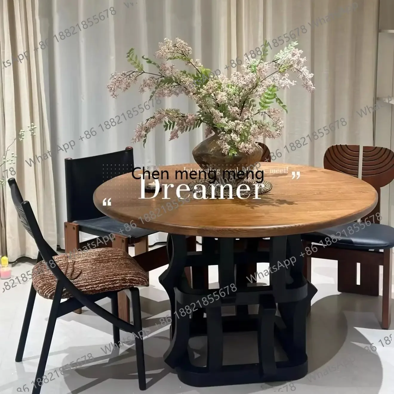 

CC182 Medieval solid wood round table, premium dining table, wabi-sandy retro minimalist small apartment French round dining tab