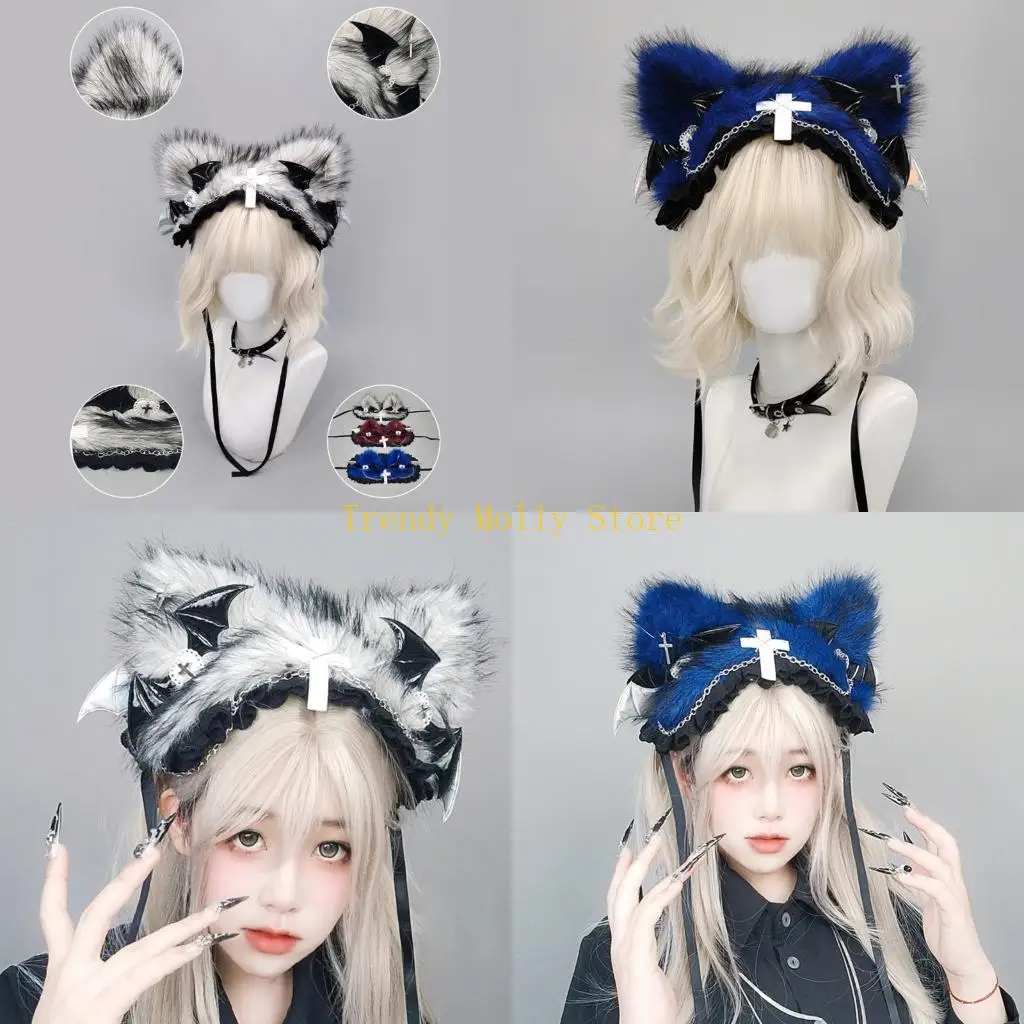 

N5KB Punk Cats Ear Hairband For Women Girl Daily Hair Decoration Halloween Party Dressingup Accessories Photography Headpiece