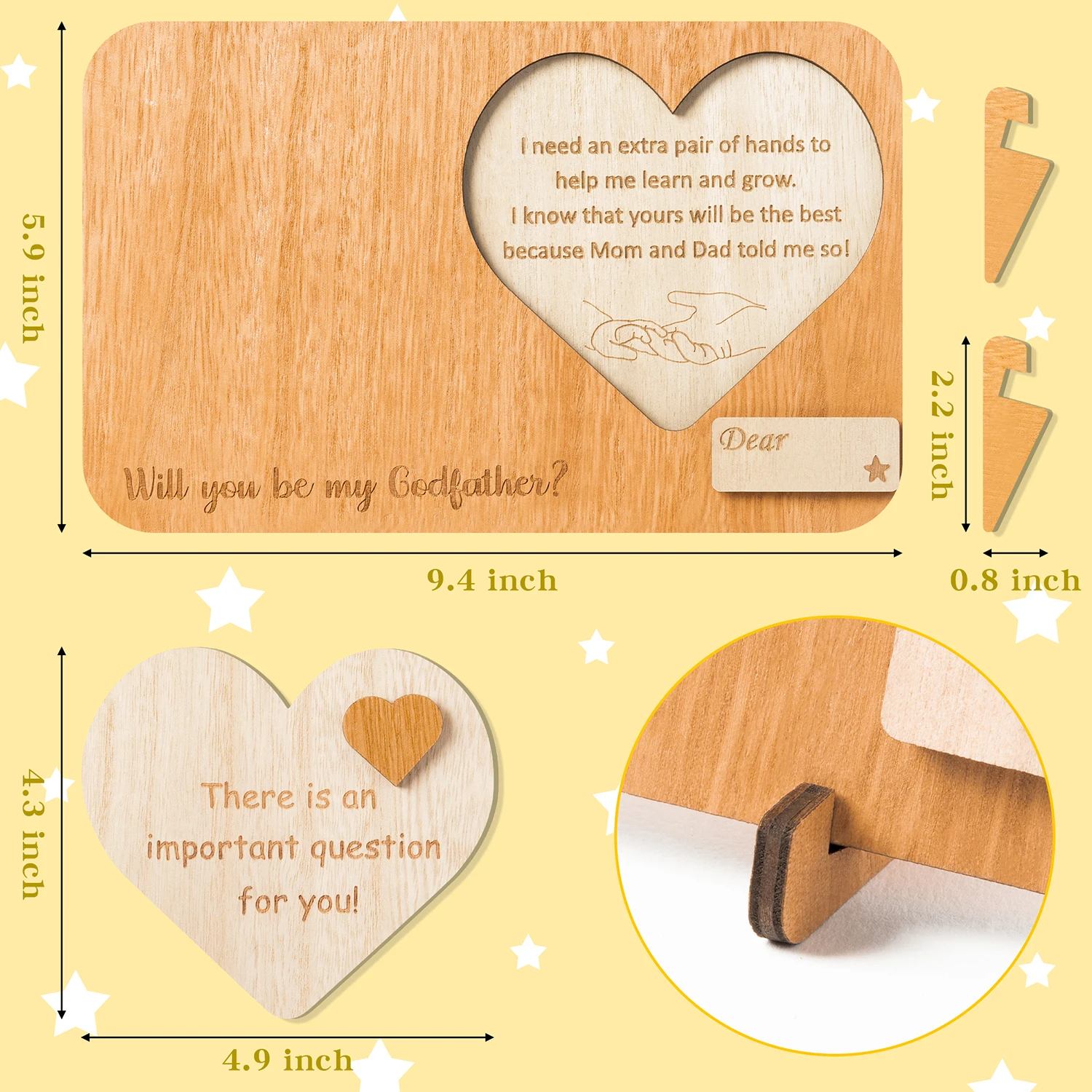 1Pcs Godfather Wooden Frame with Heartfelt Quote Adhesive Tape for Photo Perfect Christening, Baptism, or Godparent Gift