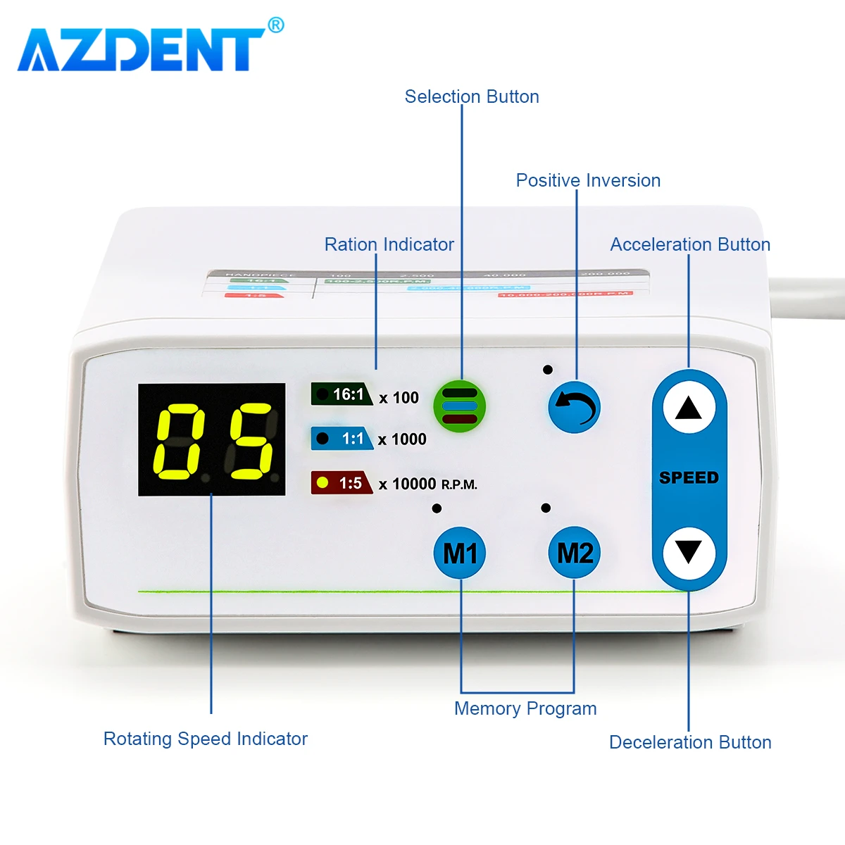 Dental LED Brushless Electric Micro Motor AZDENT Internal Spray 2/4 Holes fit 1:1/1:5/16:1 Handpiece Dentistry Tool for Dentists