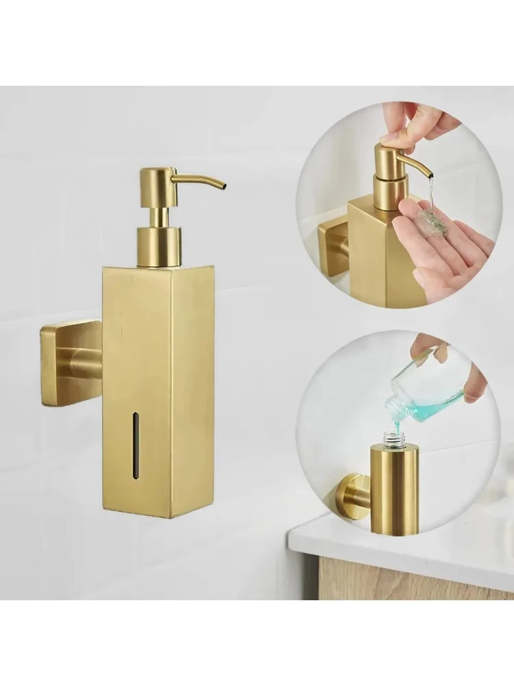 

Ручной дозатор мыла из матовой нержавеющей стали 304, настенный золотой, черный квадратный круглый дозатор мыла для гостиничных ванных комнат