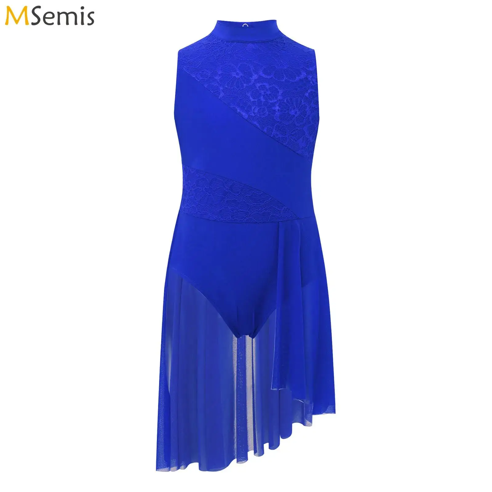 Leotardos de Ballet para patinaje y gimnasia para niñas, traje de actuación de danza lírica, vestido con dobladillo asimétrico de retazos de encaje Floral