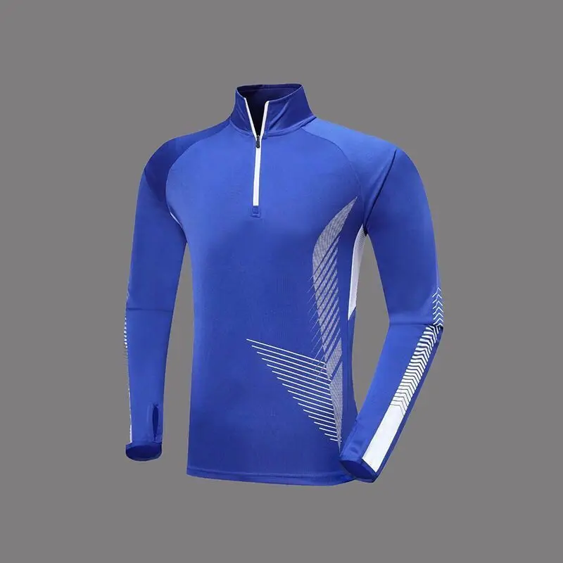 Spring Sports Set Men Stand Neck Zipper Print Elastic Waist Running Football Outdoor Training Clothes Fitness Long Sleeved Suit