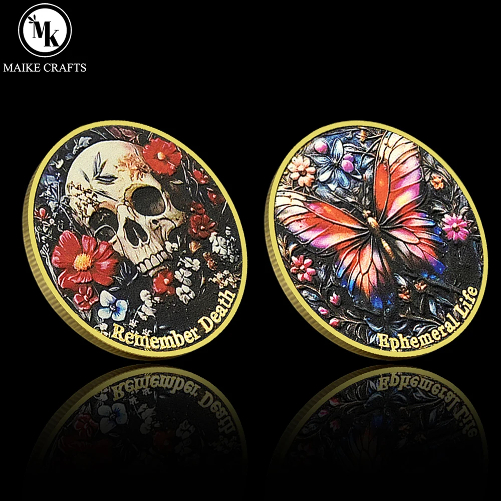 

Skull Butterfly Commemorative Coin Metal Challenge Coin Remember Death Ephemeral Life Collectible Gift Token