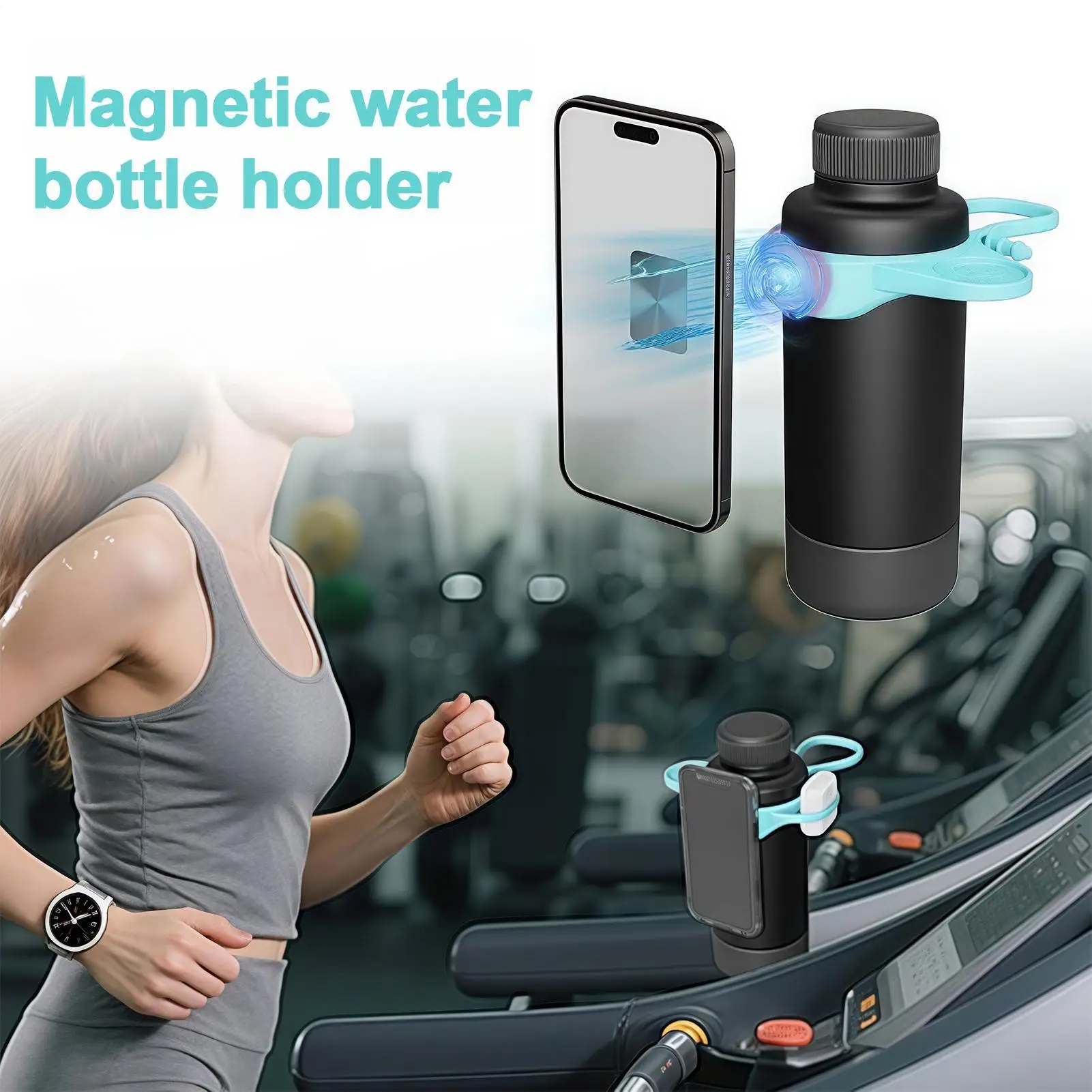 Gym Water Bottle Phone Holder Magnet Water Bottle Silicone Phone Stand Flexible Sleeve For Earbuds Workout Sports Events Keys