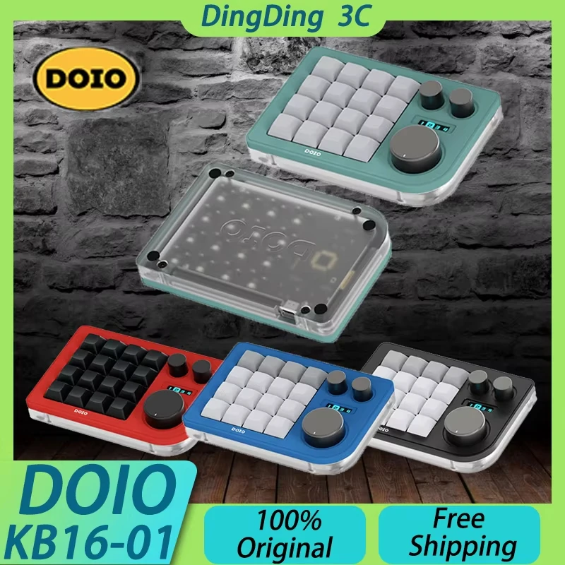 DOIO KB16-01 Designer Portable Keypad Mini Mechanical Keyboard Type-C 16 Key Three Knob OLED Screen Hot Swap QMK VIA Custom Gift