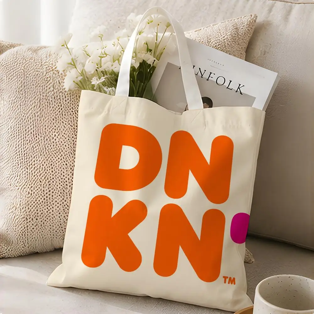 D-Dunkin Donuts Storage Bags Storage Bags Foldable Canvas Tote Bag, Reusable Fashion Shopping Bag for Women view 5