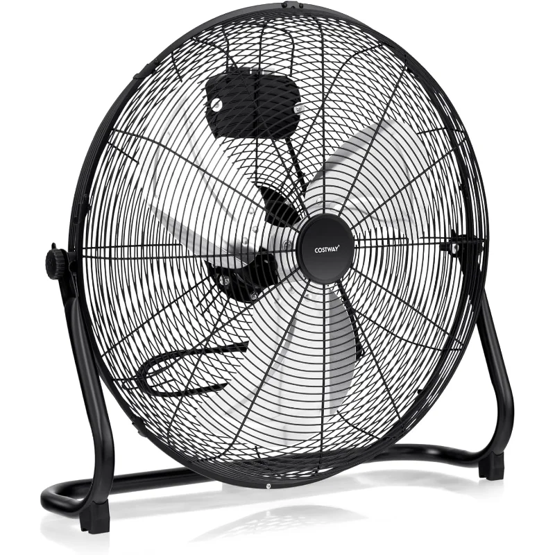 COSTWAY Bodenventilator, 20 Zoll Hochgeschwindigkeits-Bodenventilator mit 145 °   Einstellbare Neigung, 3-stufig verstellbar, robustes Metall-Industriegerät